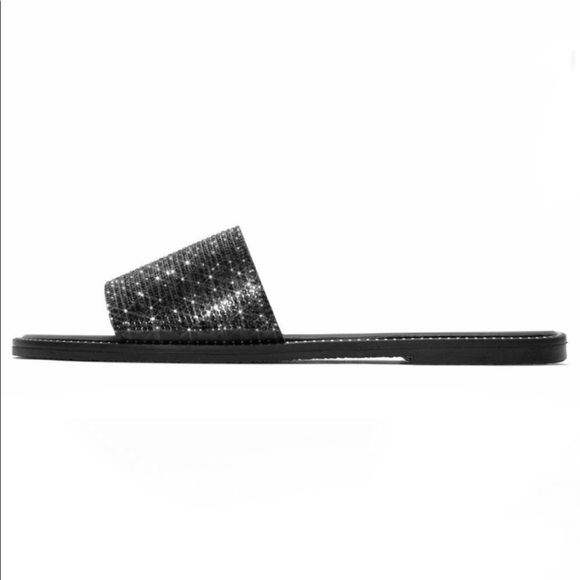 Black Rhinestone Band Slip On Flip Flop Sandals - Picture 6 of 9
